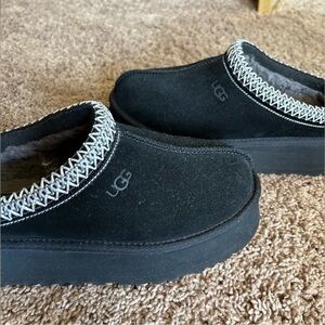 UGG Black Suede Platform Slippers